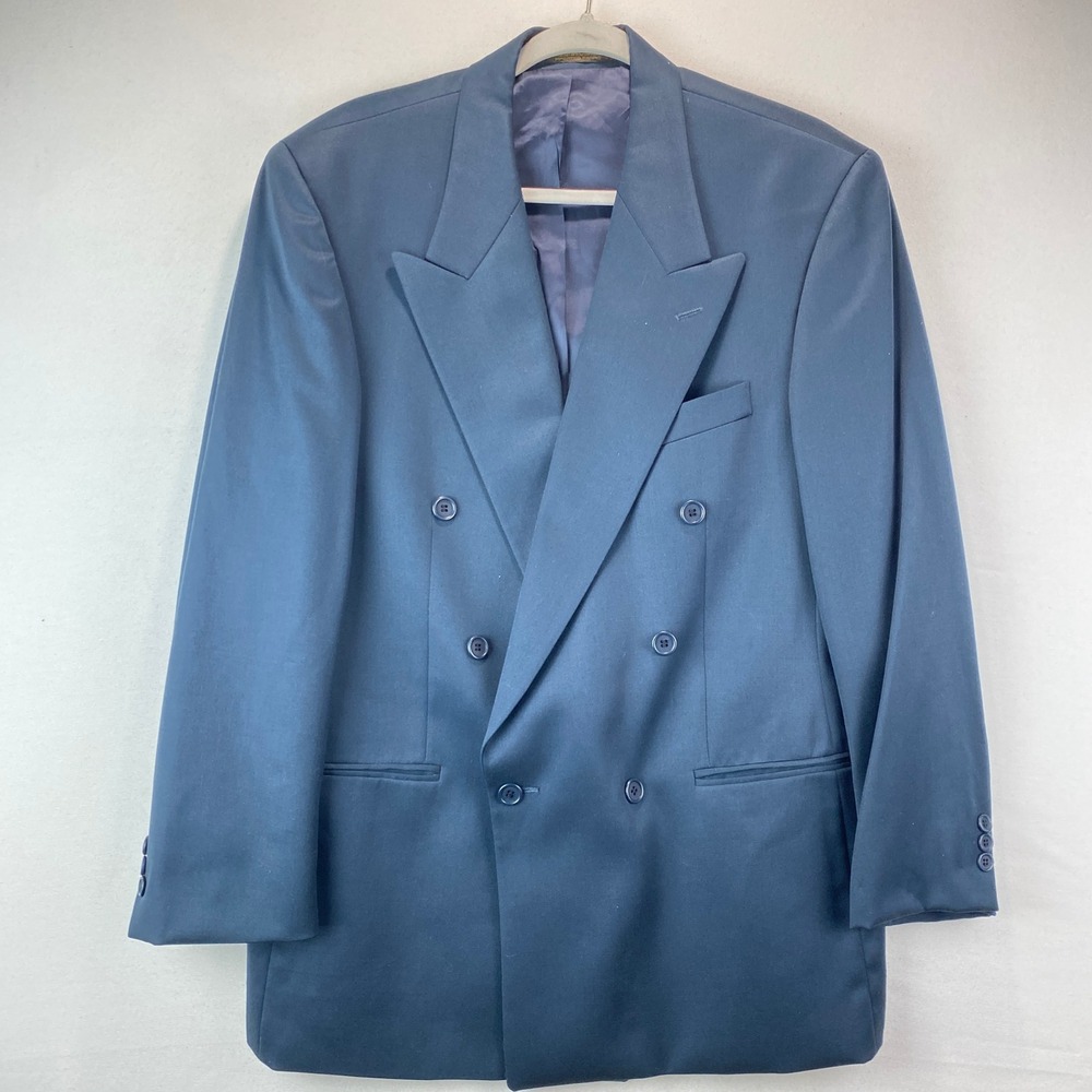 VTG Thomas Churchill Double Breasted Sportscoat Mens 40R Navy Blue Wool Blazer